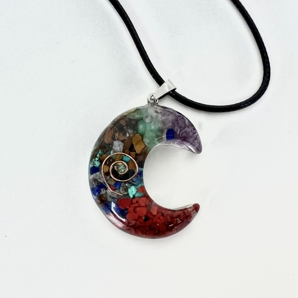 Handmade Resin Moon Shaped Multi Colored Stone Necklace - Picture 2 of 3